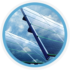 Solar panels reflecting sky